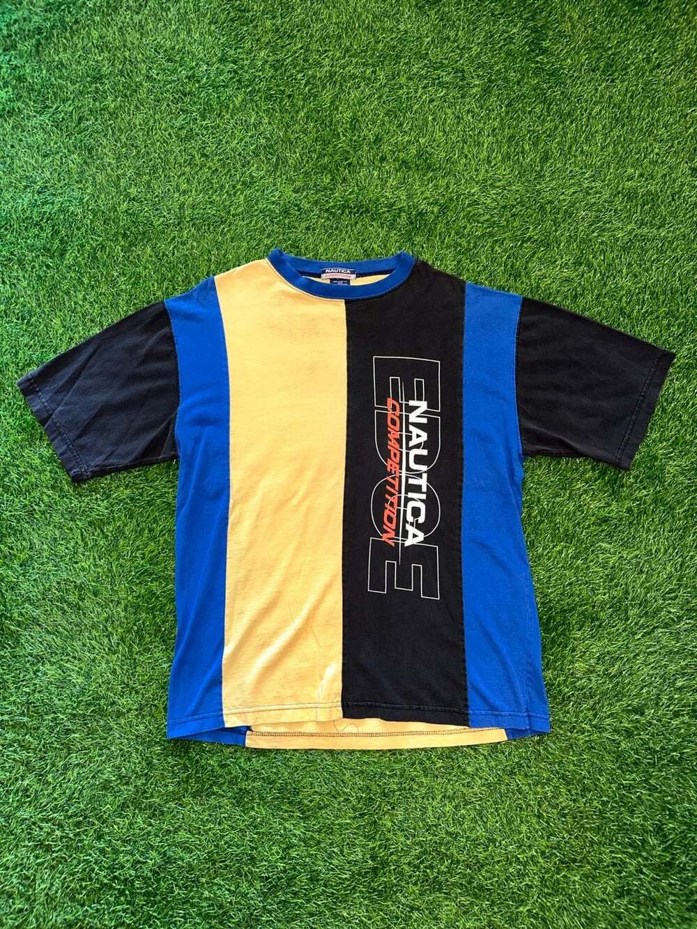 Vintage 90s Nautica Competition Color Block Spell Out T-Shirt Medium